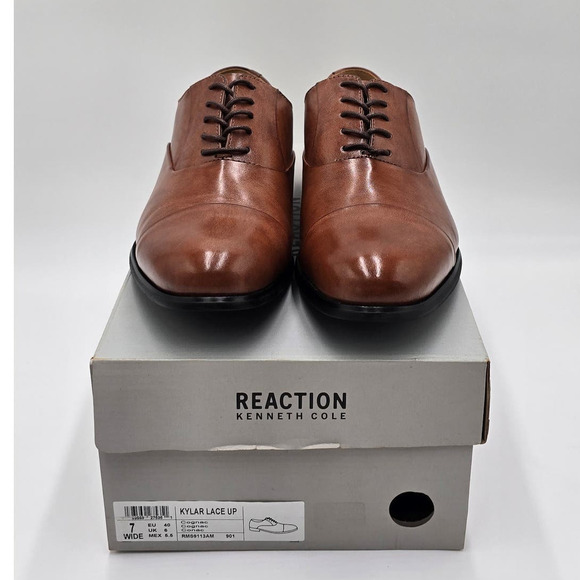Kenneth Cole Reaction Kylar Oxfords Brown Lace Up Cap Toe Shoe Men's 7W - Picture 9 of 10